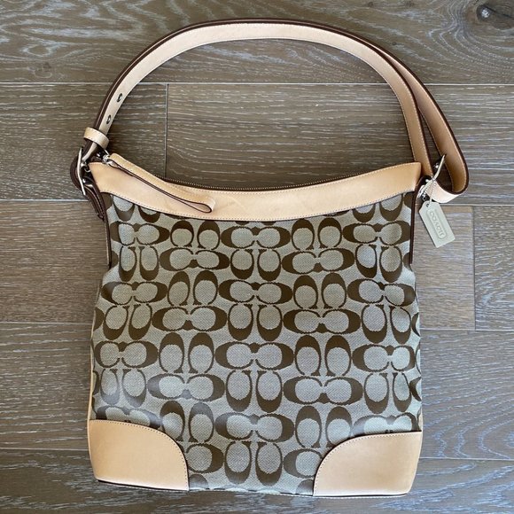Coach Handbags - Coach Signature Canvas & Leather Handbag | Tan